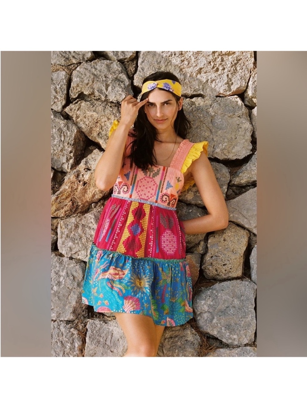 FARM Rio Colorblock Embroidered Mini Dress size M - EUC